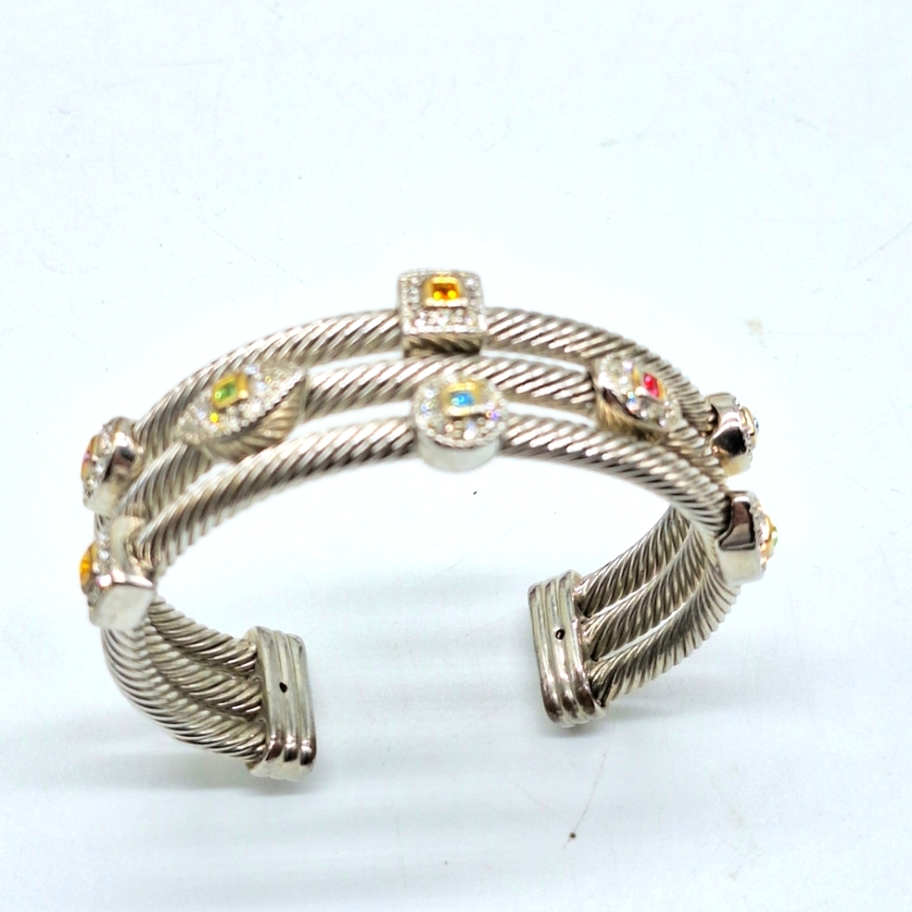 Silver Tone Cable Cuff Bracelet Multi Gems‎